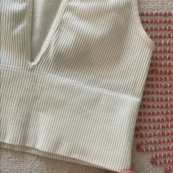 Urban Outfitters Ivory Ribbed Deep V-Neck Sleeveless Crop Top - Picture 4 of 6